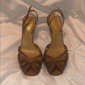 Valentino Brown Leather Bow Slingbacks